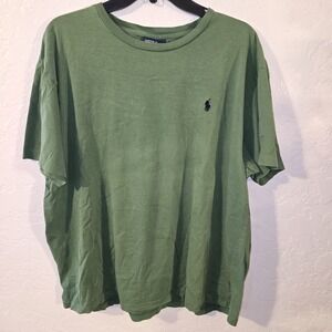 Polo Ralph Lauren Green Cotton T-Shirt Navy Logo Embroidery XL Vintage 90s